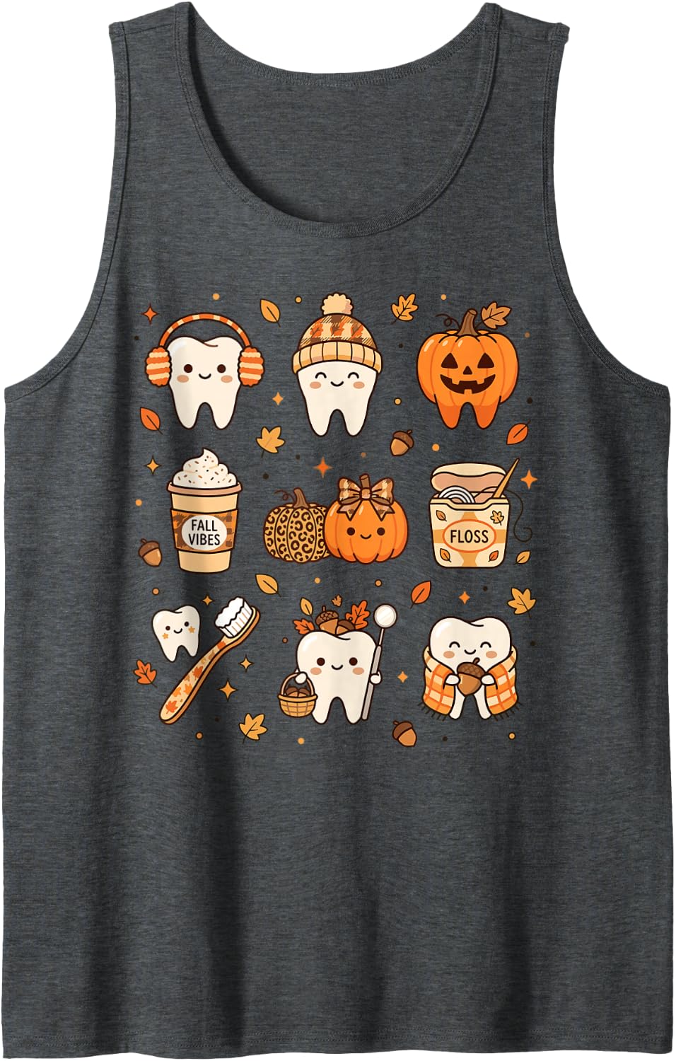 Cute Autumn Dental Hygienist Dentist Design Tank Top - Dark Heather Grey