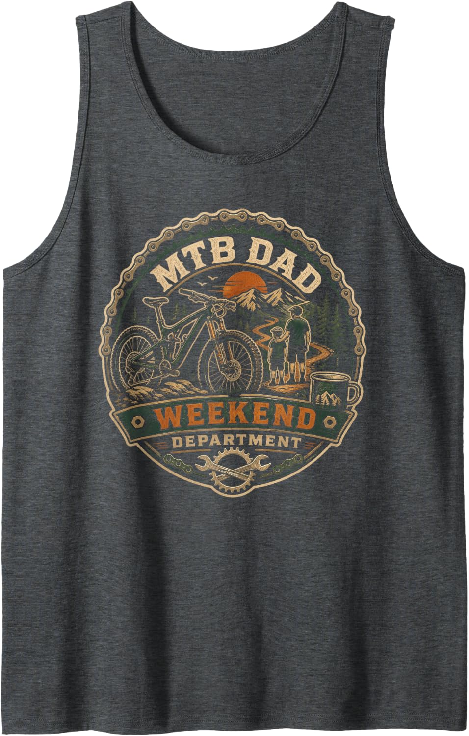 Men's MTB Dad Weekend Department Mountain Biking Tank Top - Dark Heather Grey