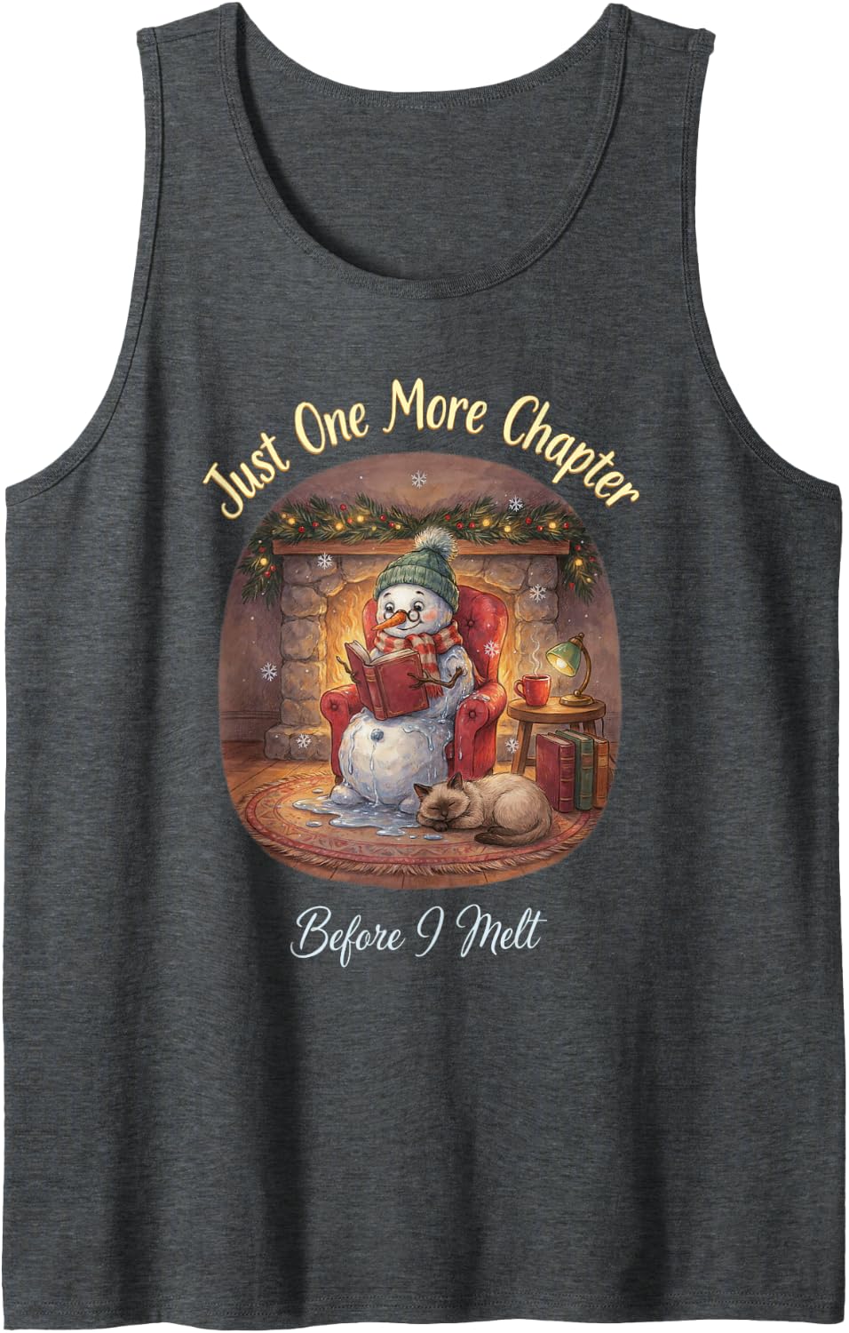 Just One More Chapter Before I Melt Siamese Cat Book Lover Sleeveless Tank Top - Dark Heather Grey