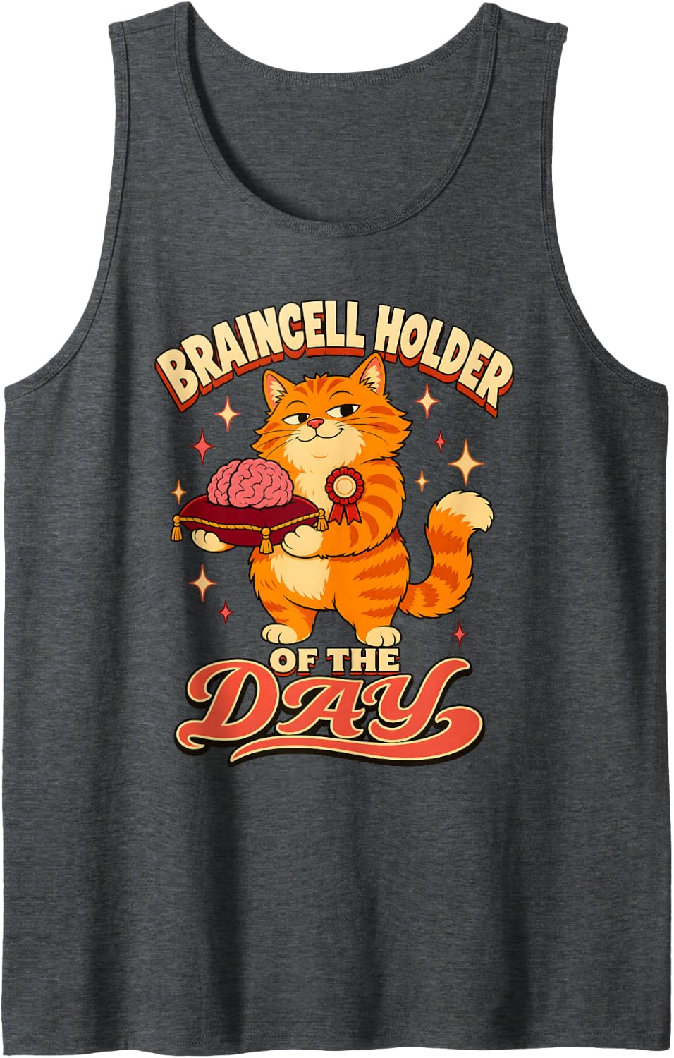 Braincell Holder Orange Cat Brain Trophy Sleeveless Tank Top - Dark Heather Grey