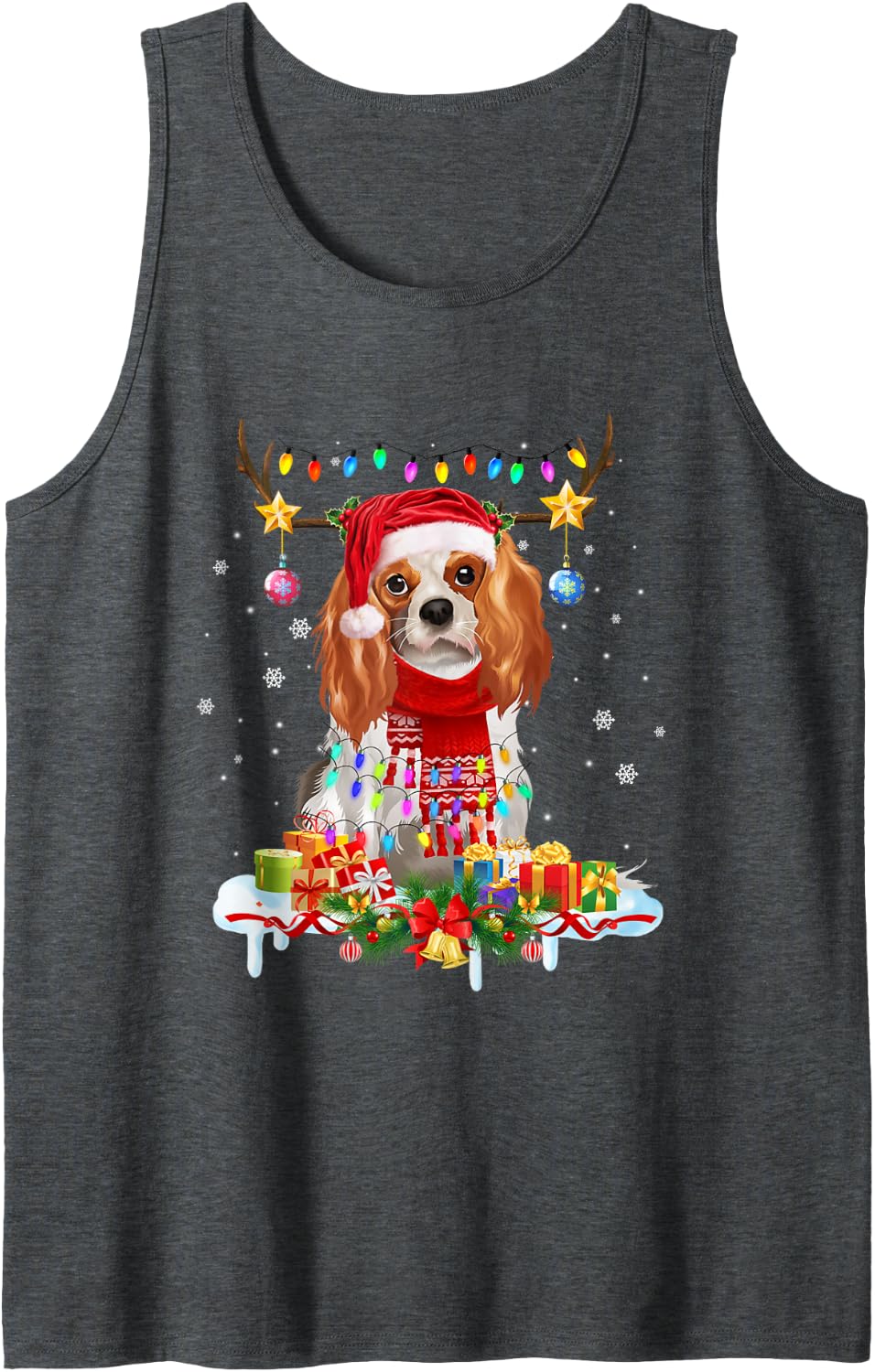 Cocker Spaniel Christmas Tree Light Xmas Dog Merry Christmas Sleeveless Tank Top - Dark Heather Grey