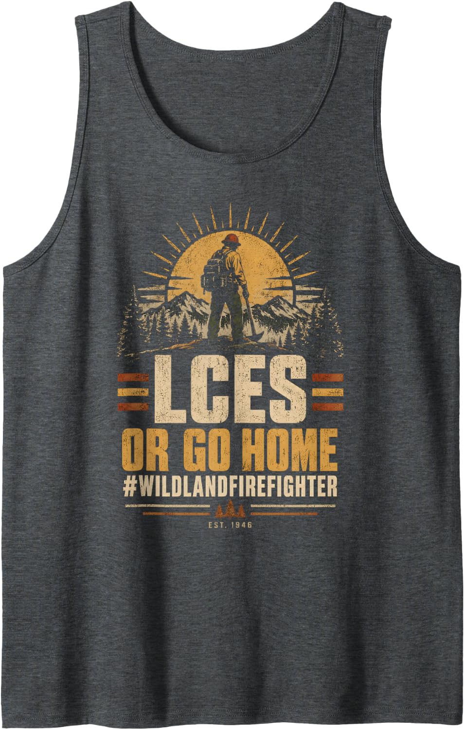Wildland Firefighter LCES Safety First Vintage 70s Sleeveless Tank Top - Dark Heather Grey
