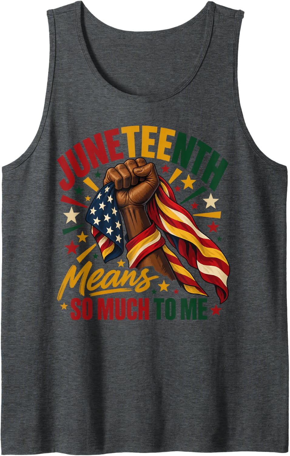Juneteenth Raised Fist Pan-African Pride Sleeveless Tank Top - Dark Heather Grey