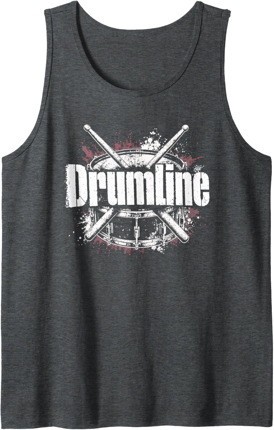 Drummer Drumsticks Distressed Red White Drum Design Tank Top - Dark Heather Grey