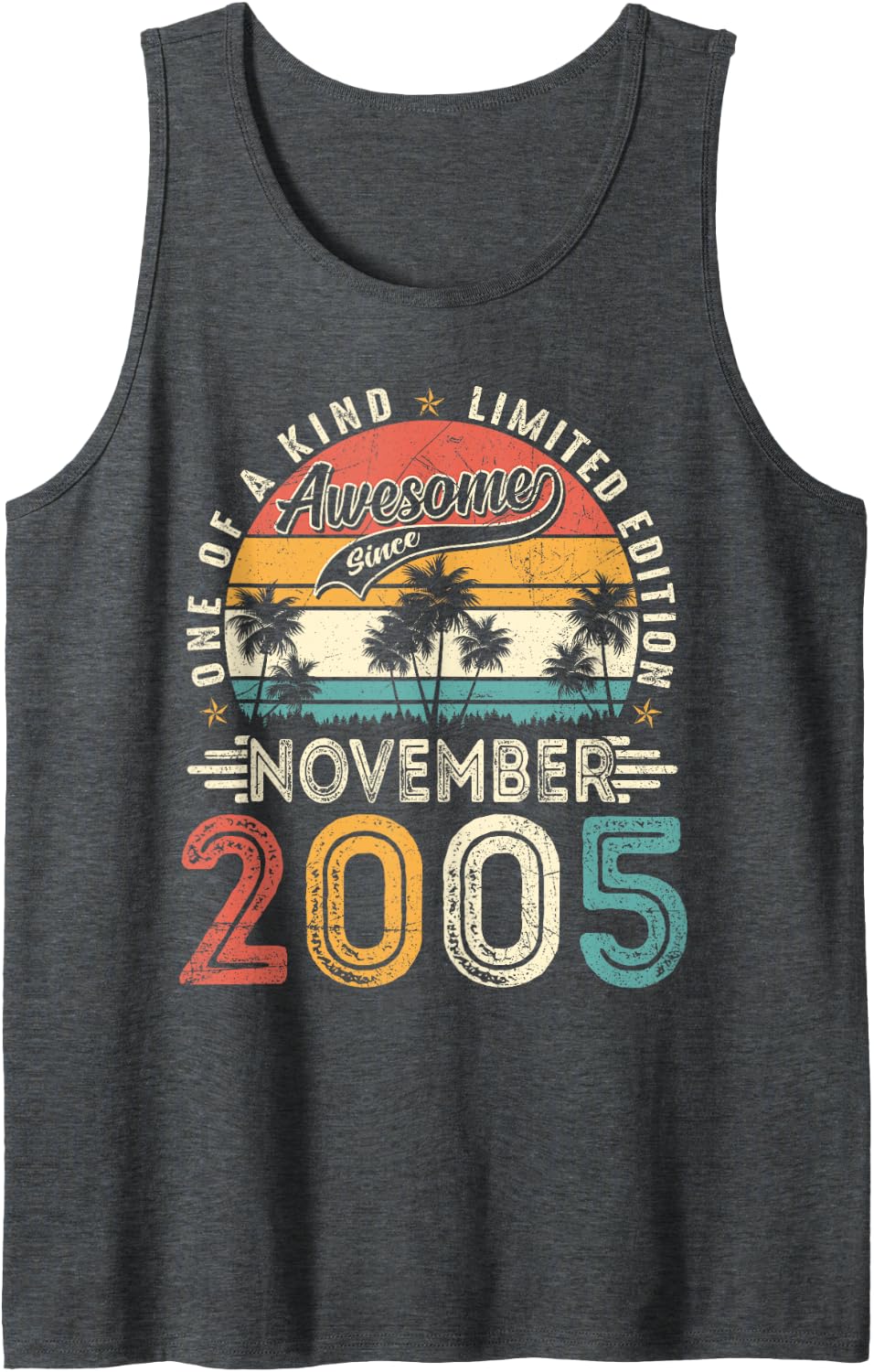 21 Years Old Awesome Since November 2005 21st Birthday Boys Sleeveless Tank Top - Dark Heather Grey