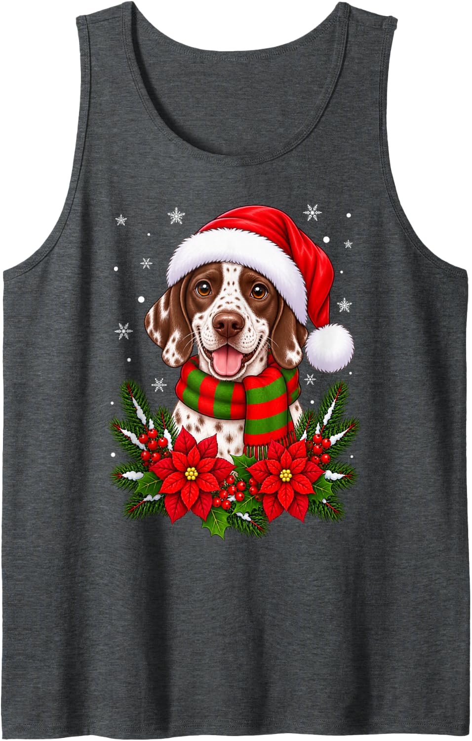 Cute Festive Flowers Santa Hat English Pointer Dog Christmas Sleeveless Tank Top - Dark Heather Grey