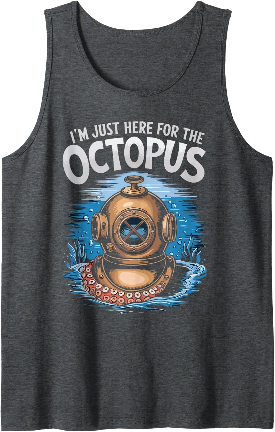 Octopus Diving Vintage Dive Bell Sleeveless Tank Top - Dark Heather Grey
