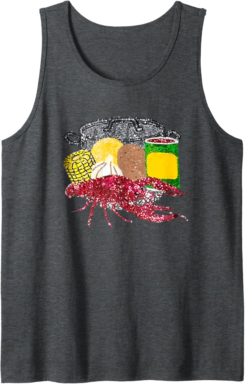 Retro Mardi gras Crawfish Season Print Sleeveless Tank Top - Dark Heather Grey