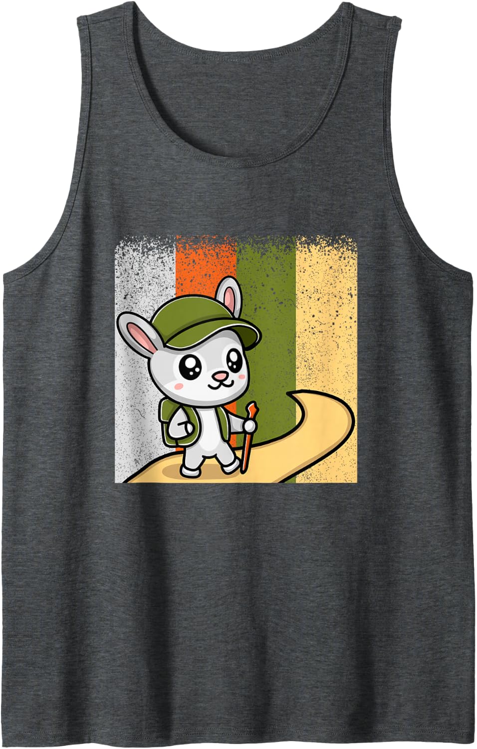 Cute Distressed Hiking Rabbit Sleeveless Tank Top - Dark Heather Grey