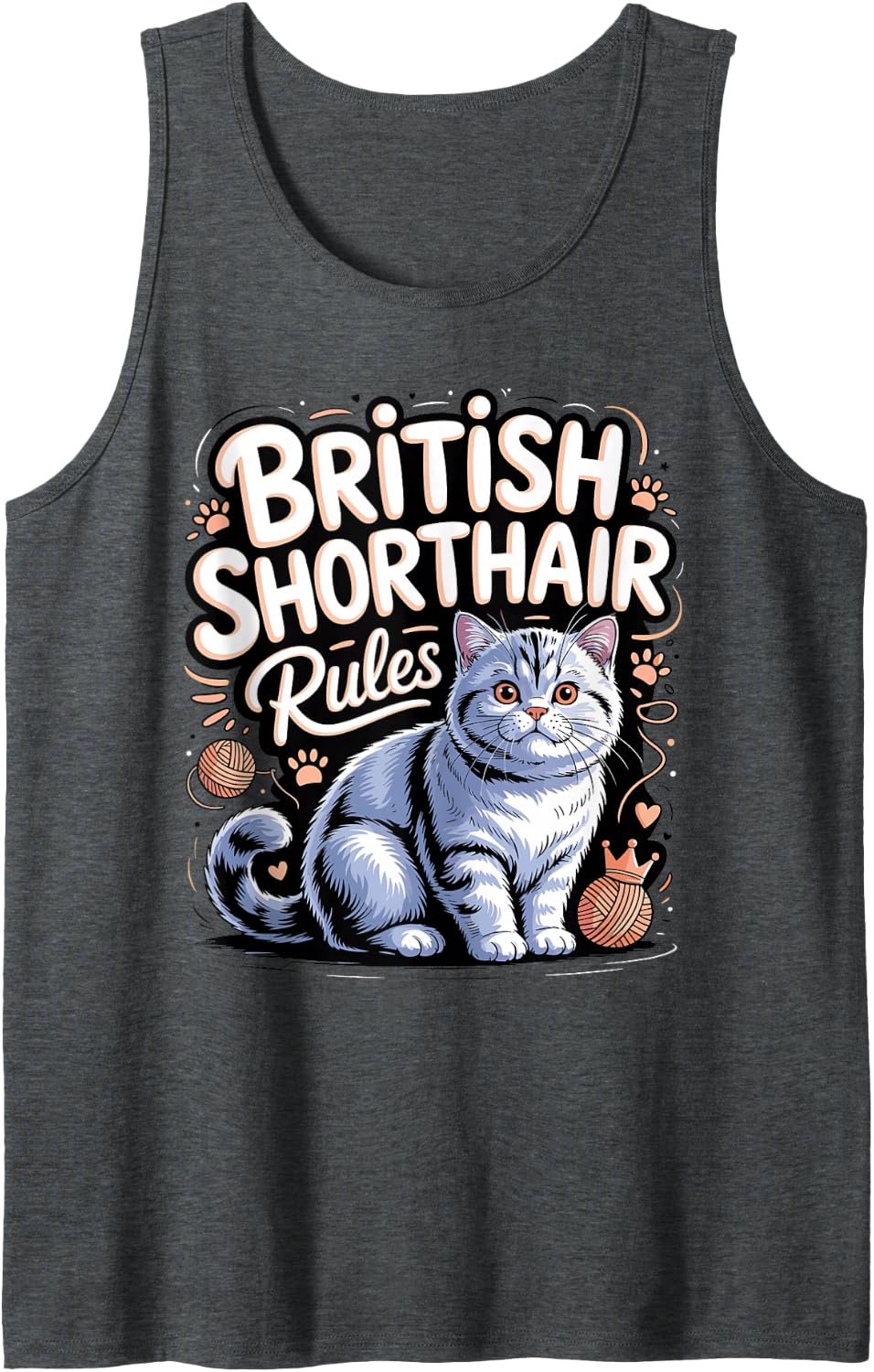 British Shorthair Rules Cat Owner Sleeveless Tank Top - Dark Heather Grey