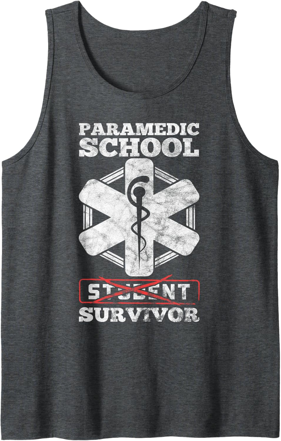 Paramedic School Survivor Funny EMS Student Graduation Gift Sleeveless Tank Top - Dark Heather Grey