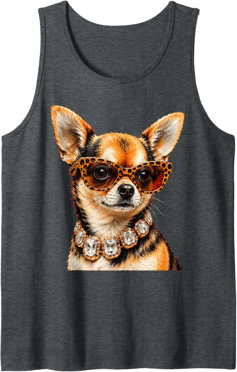 Cool Chihuahua Roar Leopard Sunglasses Funny Humor Tank Top - Dark Heather Grey