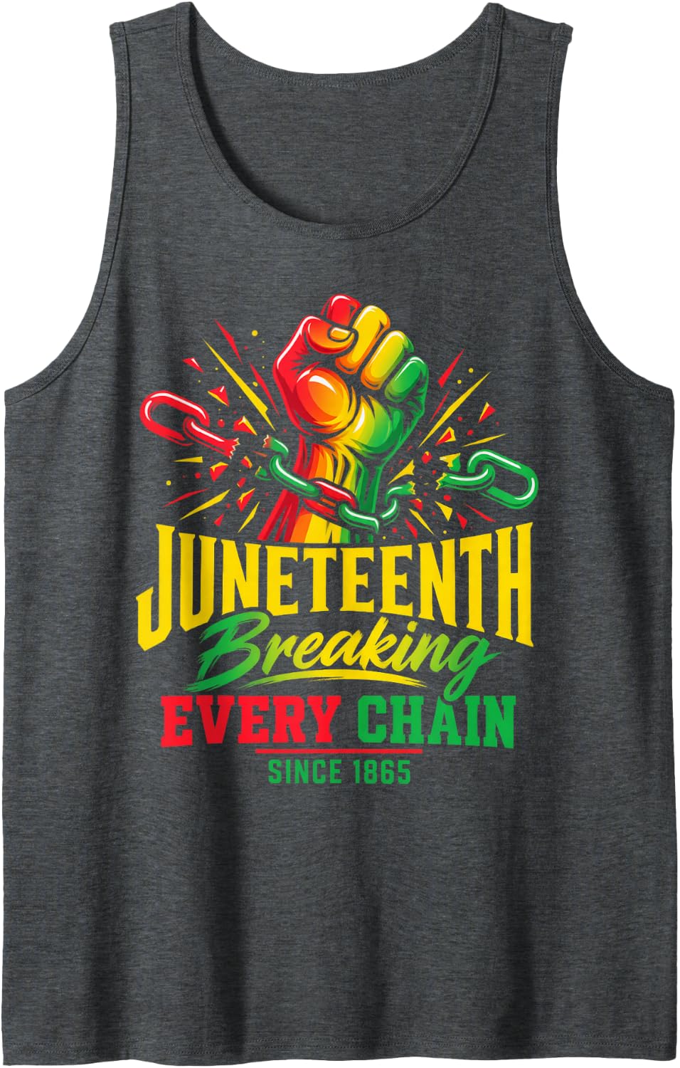 Juneteenth Raised Fist Broken Chain Freedom 1865 Sleeveless Tank Top - Dark Heather Grey