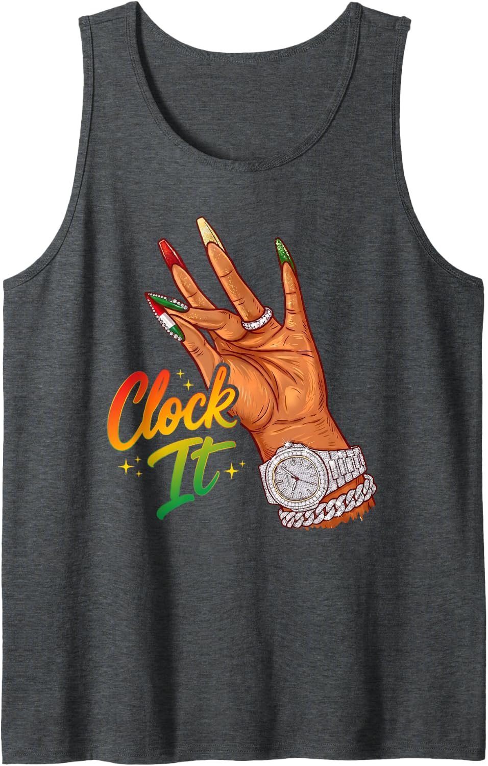 Striped Juneteenth Black Girl Clock It Afro Queen Melanin Tank Top - Dark Heather Grey
