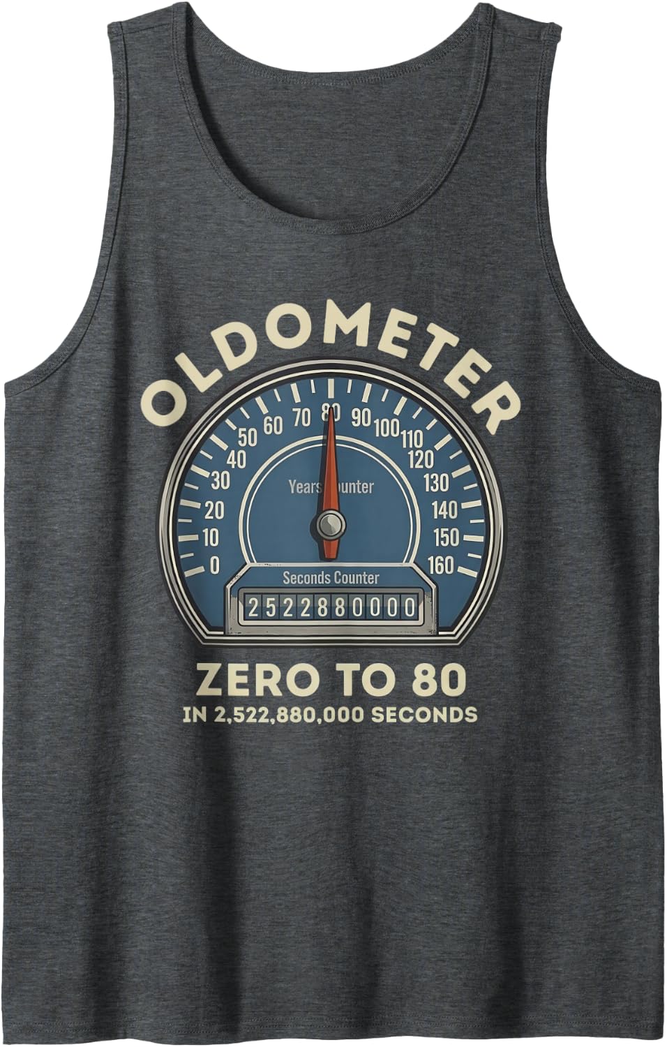 80th Birthday Oldometer Speedometer 80 Years Old Funny Sleeveless Tank Top - Dark Heather Grey