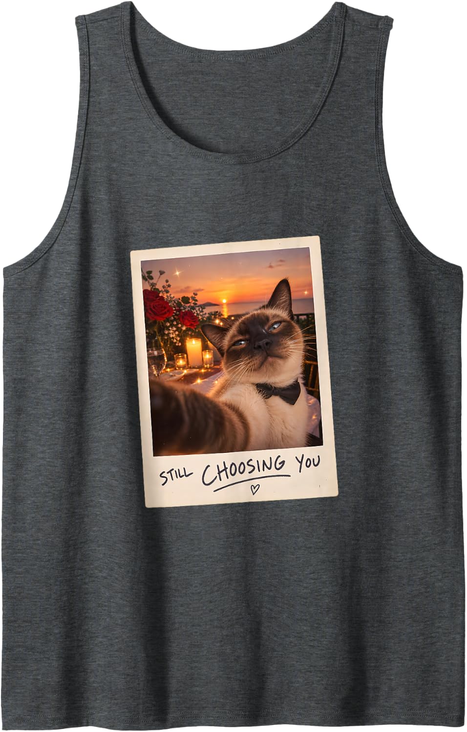 Still Choosing You Siamese Cat Anniversary Sleeveless Tank Top - Dark Heather Grey