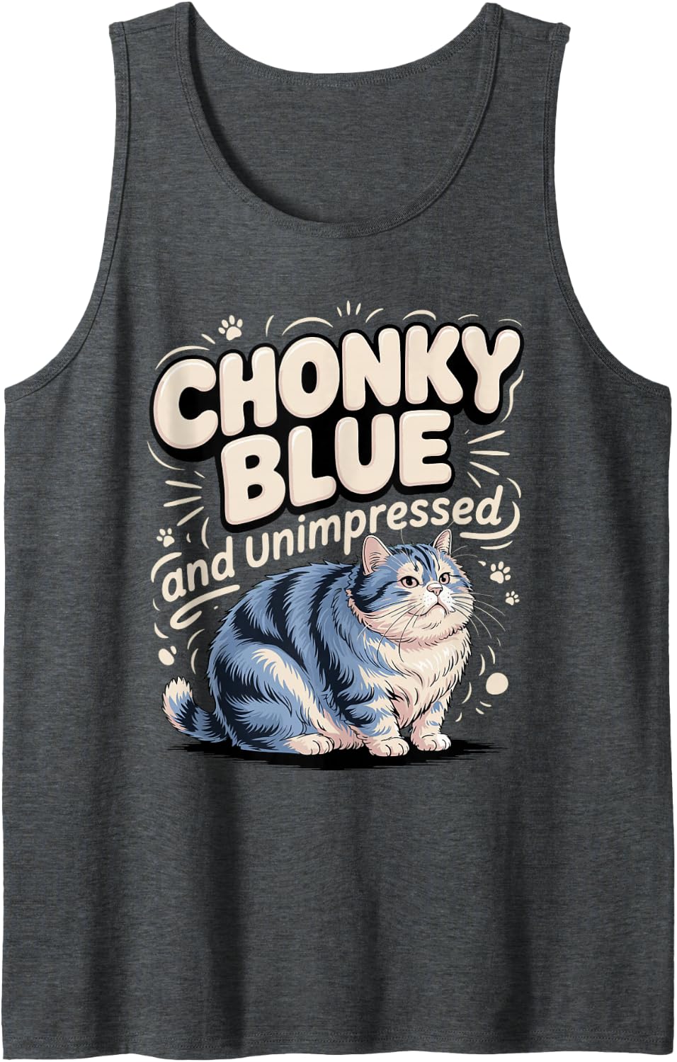 Chonky Blue and Unimpressed British Shorthair Sleeveless Tank Top - Dark Heather Grey
