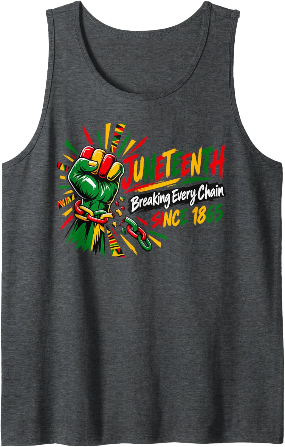 Juneteenth Raised Fist Broken Chains Freedom Sleeveless Tank Top - Dark Heather Grey