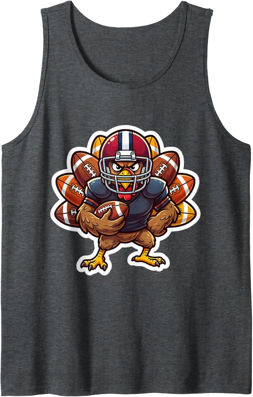 American Football Player Thanksgiving Turkey Day Game Funny Sleeveless Tank Top - Dark Heather Grey