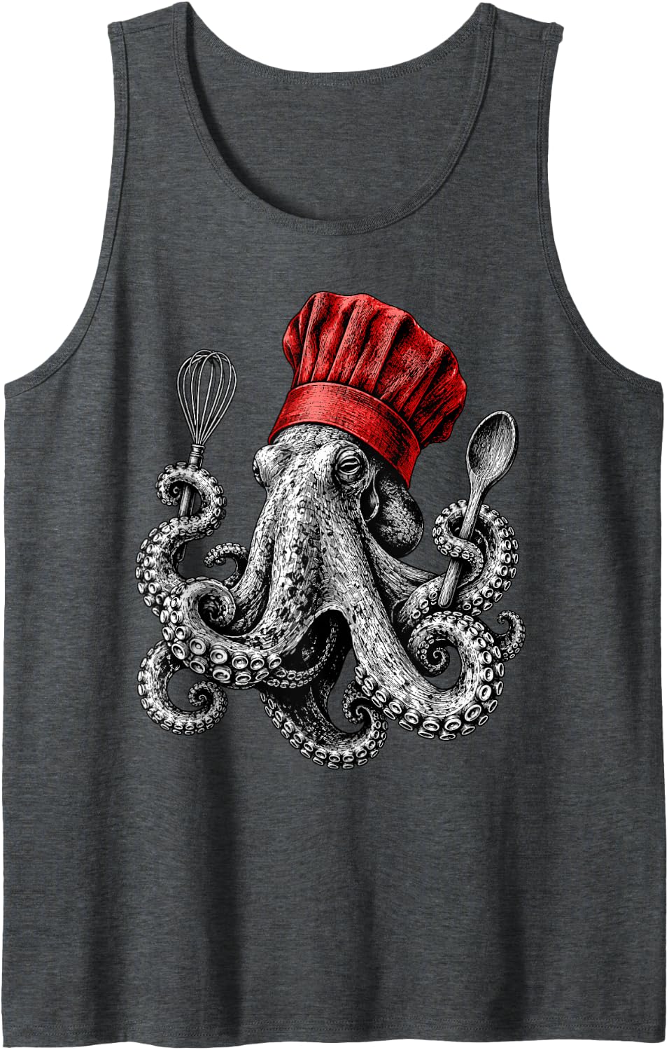 Chef Octopus Cooking Seafood Kitchen Cook Tools Sleeveless Tank Top - Dark Heather Grey
