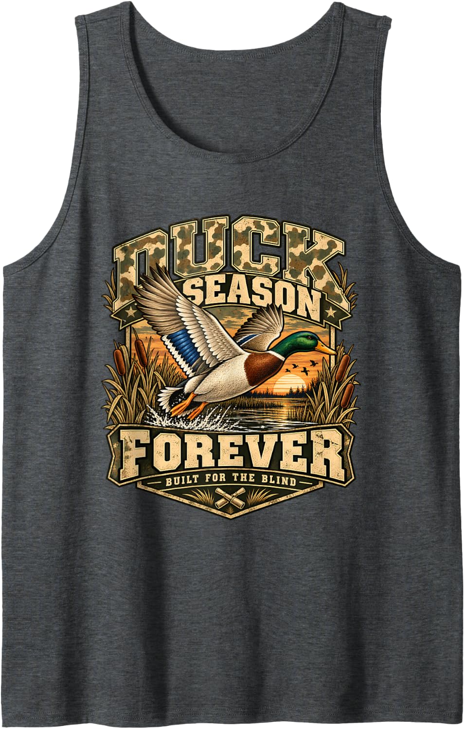 Duck Season Forever Mallard Hunting Camo Waterfowl Sleeveless Tank Top - Dark Heather Grey
