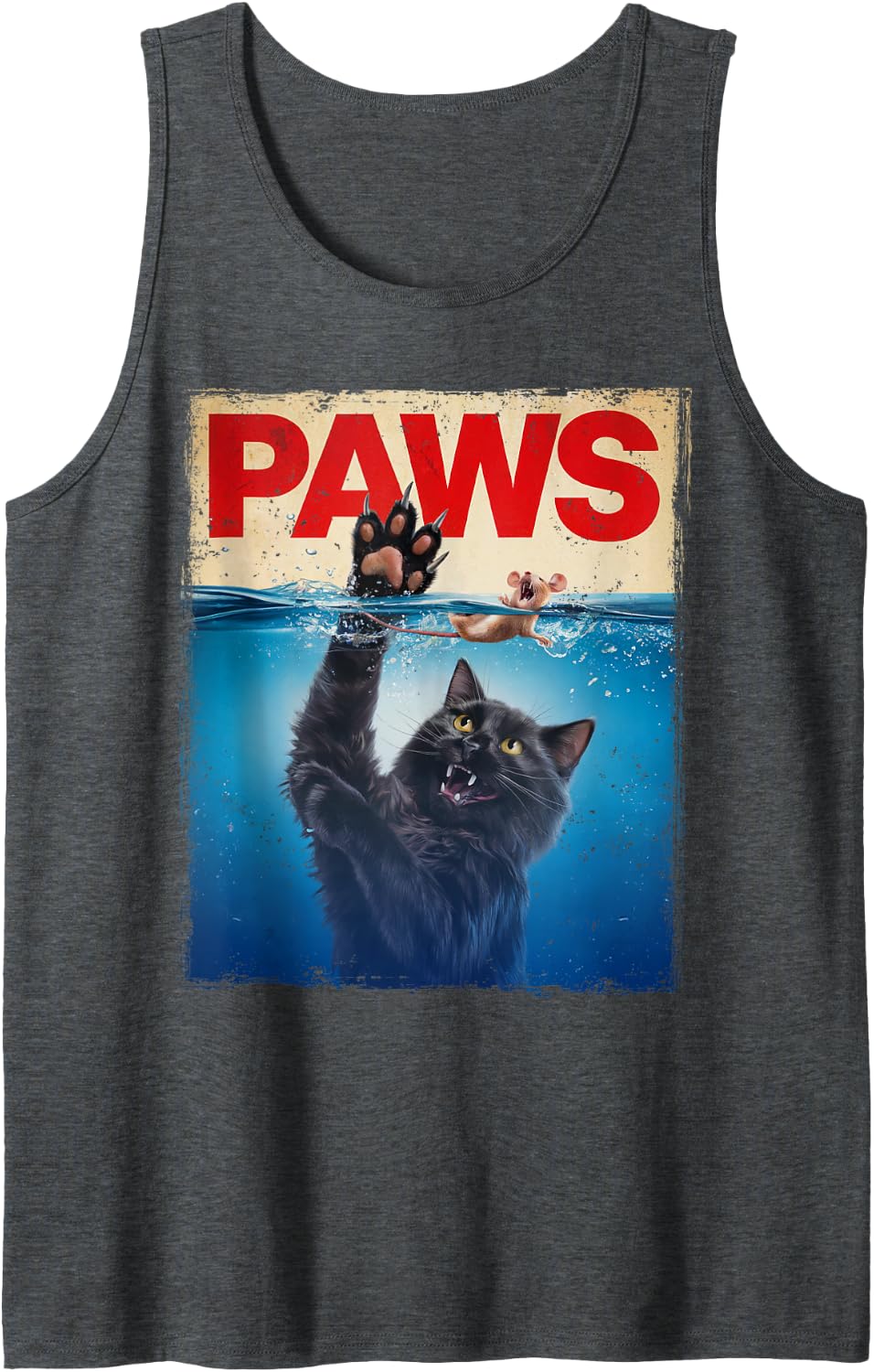 Paws Parody Black Cat Chasing a Cute Scared Mouse Top Kitten Tank Top - Dark Heather Grey