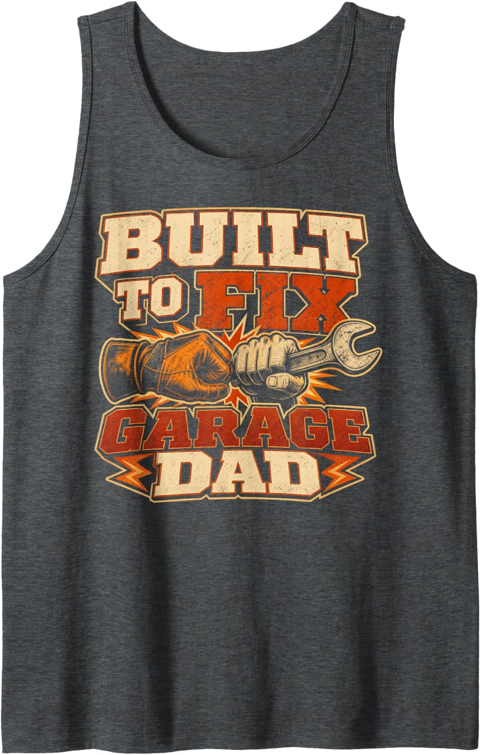 Built to Fix Garage Dad Mechanic Sleeveless Tank Top - Dark Heather Grey