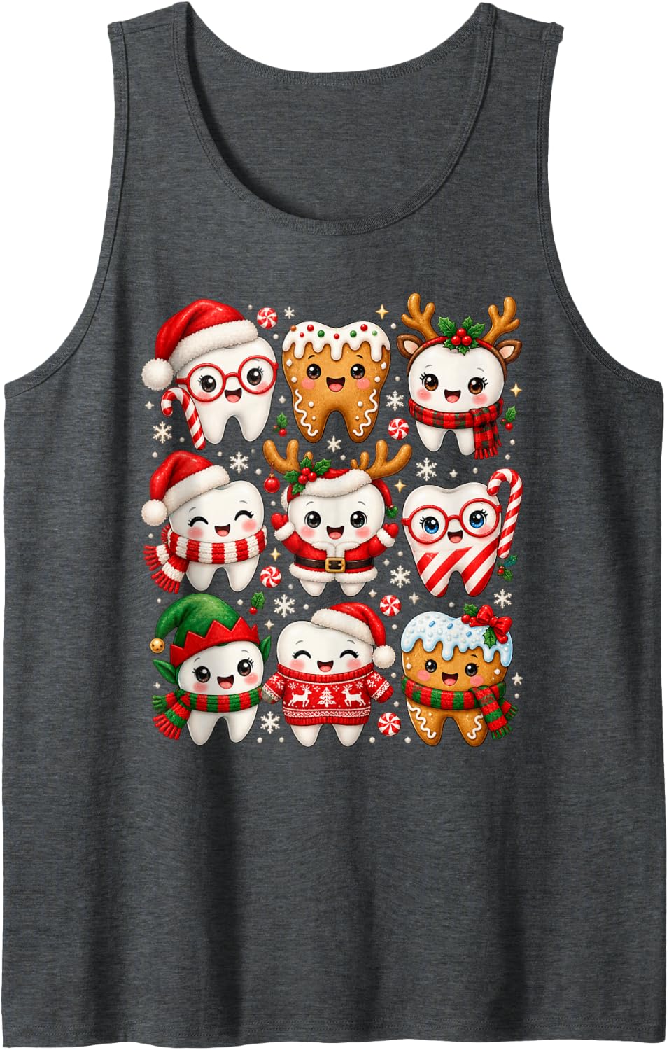 Christmas Dentist Cute Teeth Santa Reindeer Dental Hygienist Sleeveless Tank Top - Dark Heather Grey