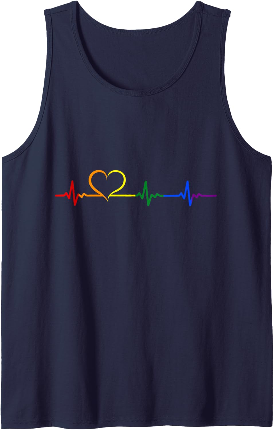 Gay Pride Heartbeat ECG Rainbow Heart CSD LGBT T-Shirt Tank Top - Navy Blue
