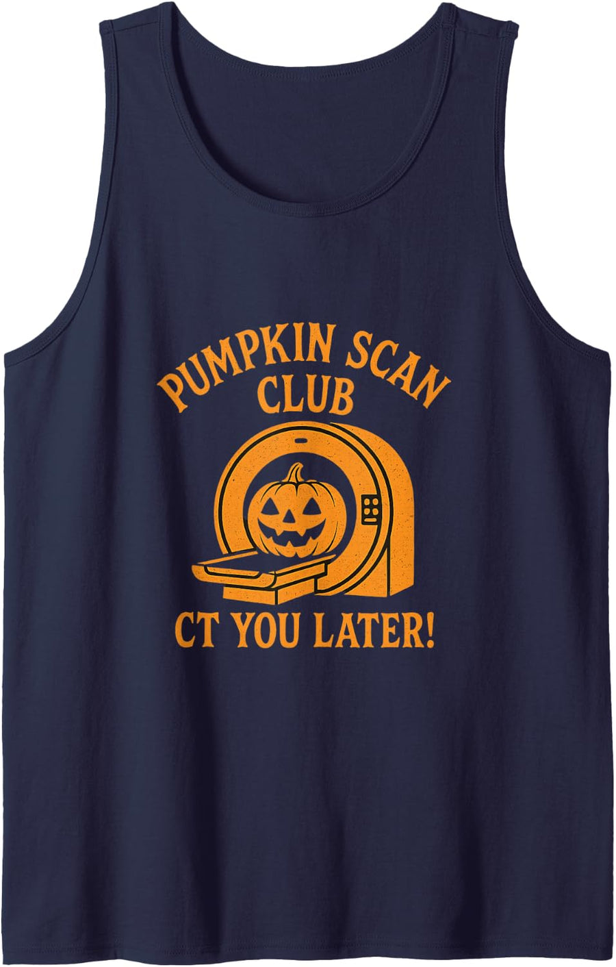 Pumpkin Scan Club CT Tech Halloween Shirt Radiology Funny Sleeveless Tank Top - Navy Blue
