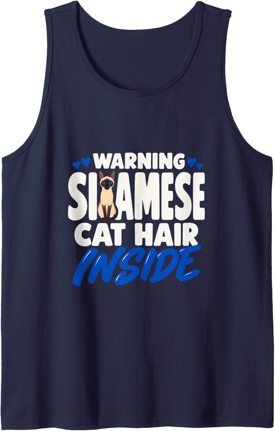 Warning Siamese Cat Hair Inside Siamese Cat Owner Blue Eyes Sleeveless Tank Top - Navy Blue