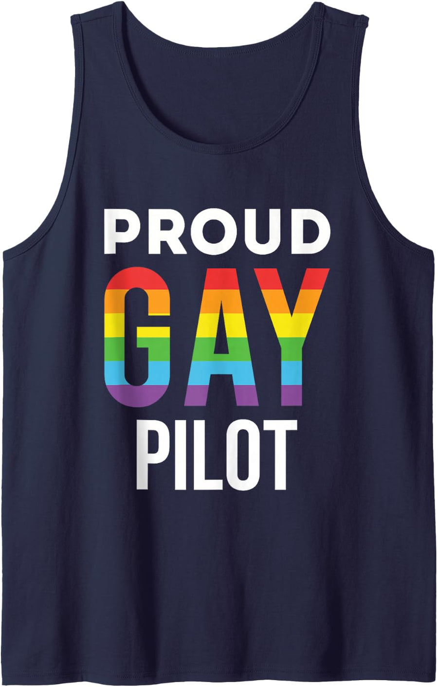 Proud Gay Pilot Rainbow LGBTQ Sleeveless Tank Top - Navy Blue