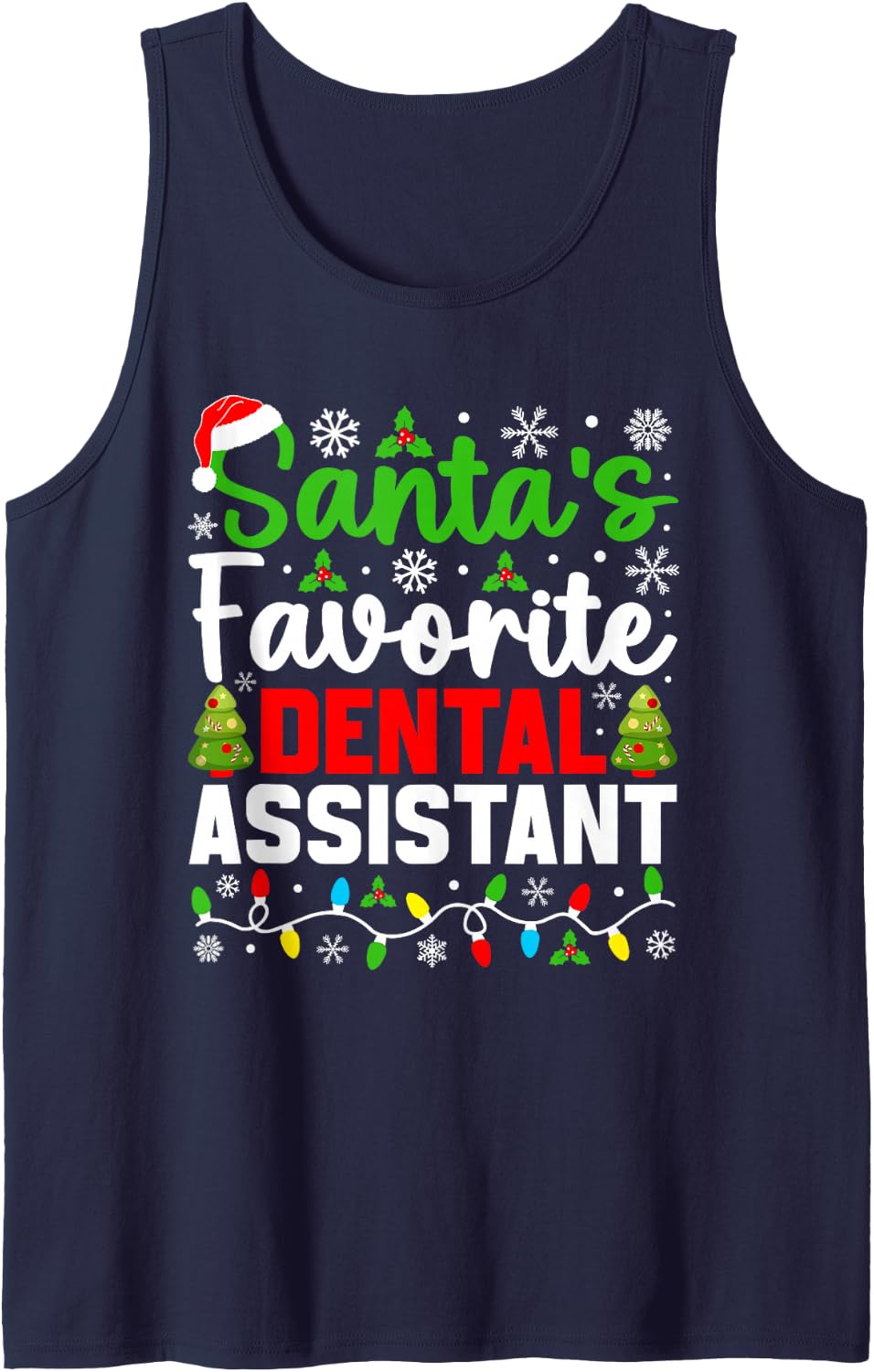 Santa's Favorite Dental Assistant Funny Christmas Sleeveless Tank Top - Navy Blue