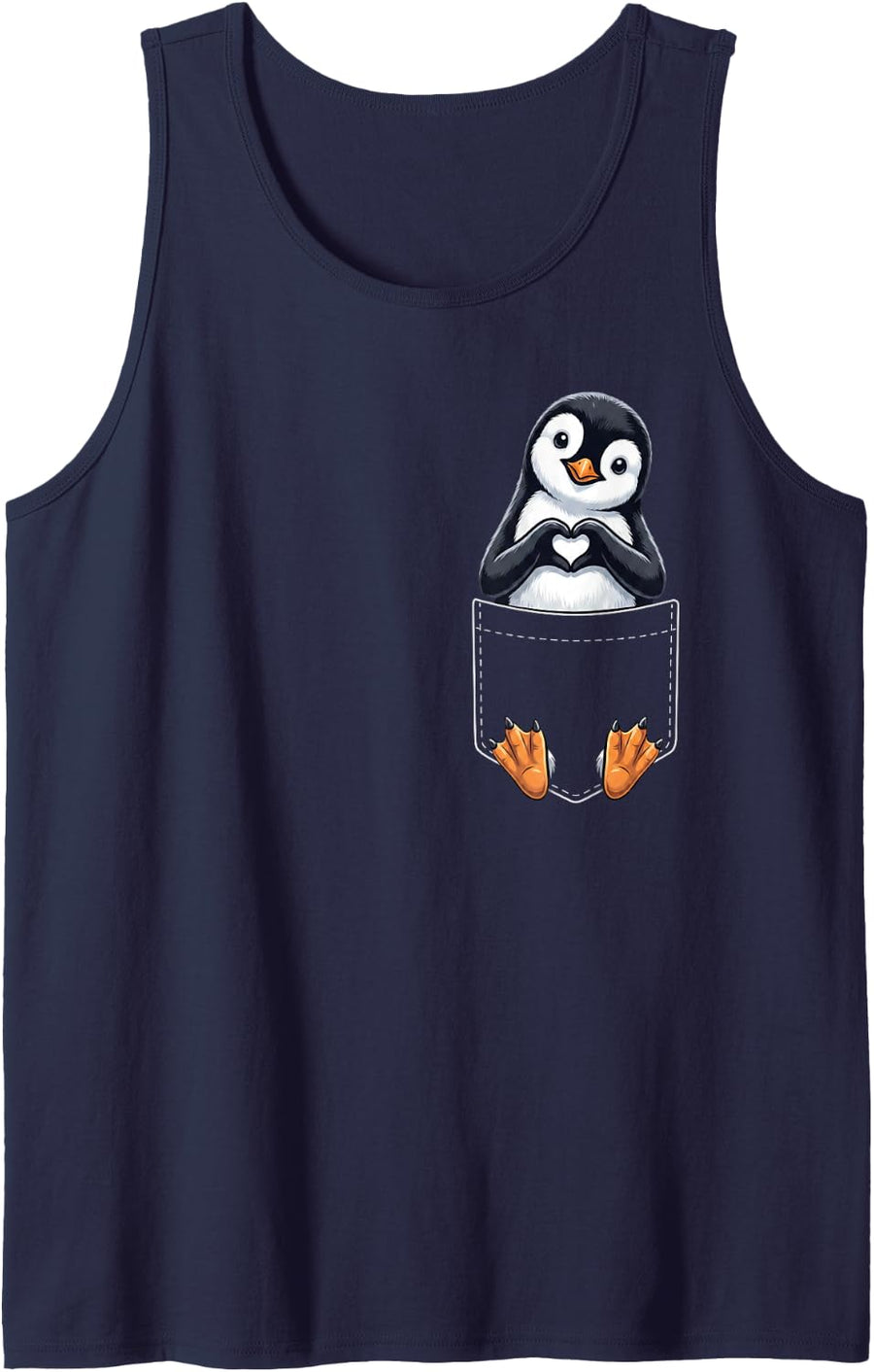 Penguin Pocket Heart Sign Wildlife Valentines Sleeveless Tank Top - Navy Blue