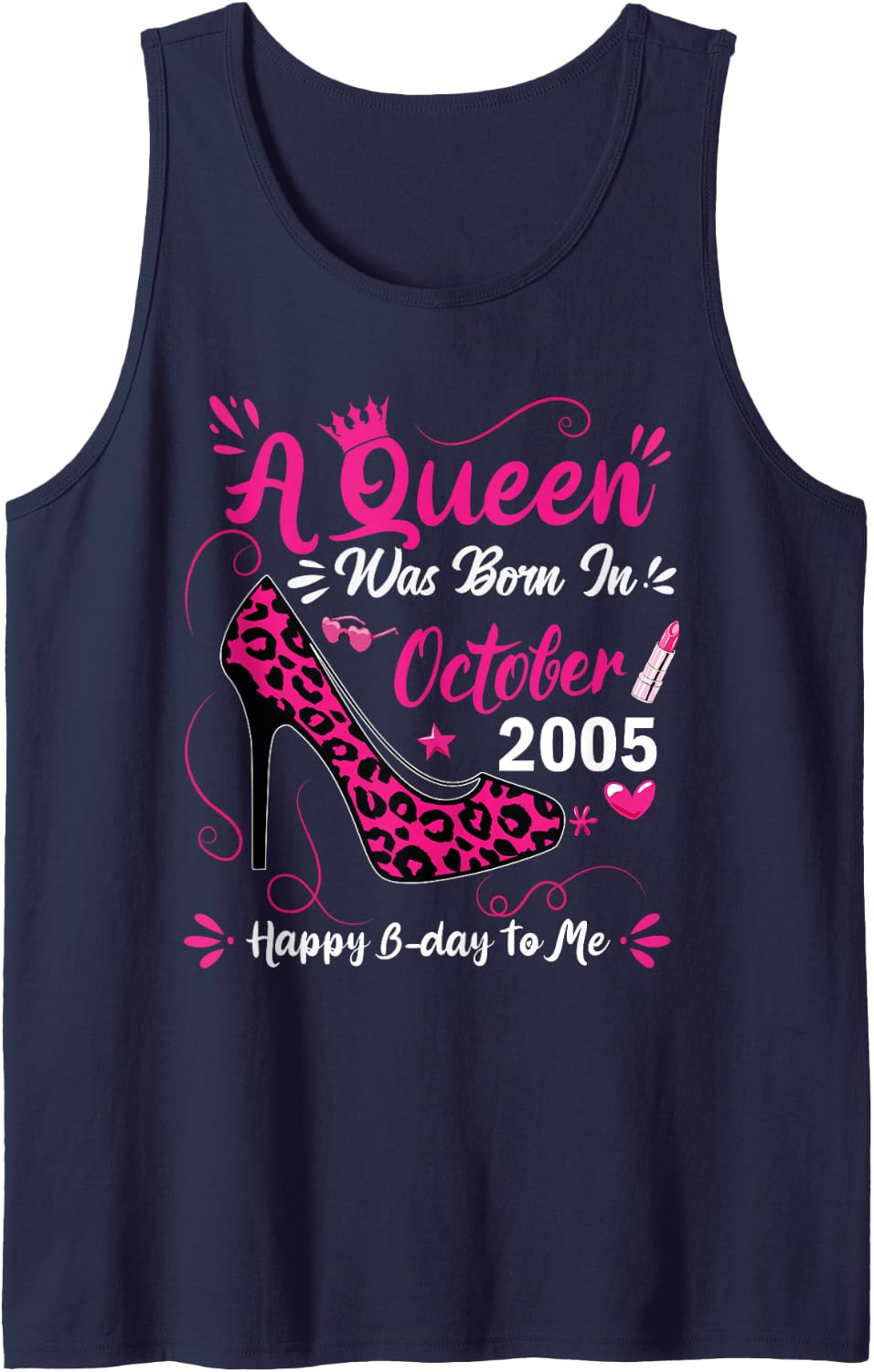 21st Birthday High Heel A Queen was Born in October 2005 Sleeveless Tank Top - Navy Blue
