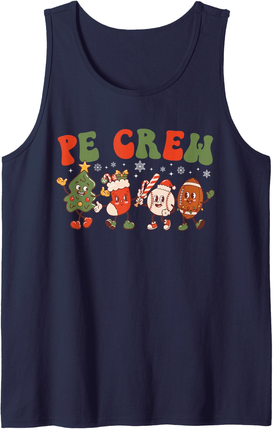 PE Crew Christmas PE Teacher Xmas Party PE Teaching Sleeveless Tank Top - Navy Blue