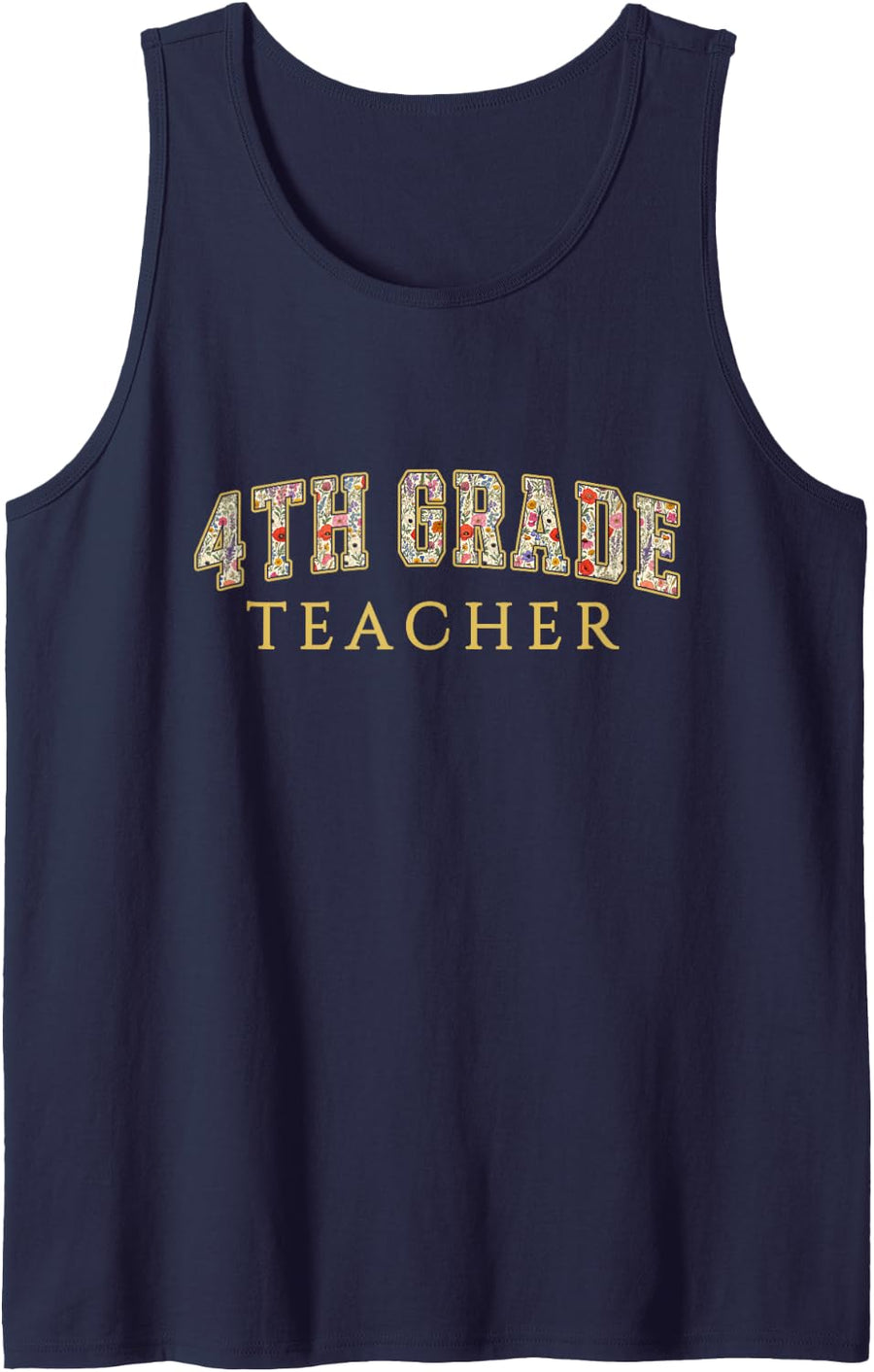 4th Grade Teacher Wildflower Varsity Letters Fourth Grade Sleeveless Tank Top - Navy Blue