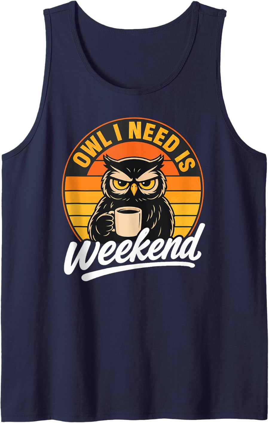 Office Sarcasm Weekend Coworker Owl Sleeveless Tank Top - Navy Blue