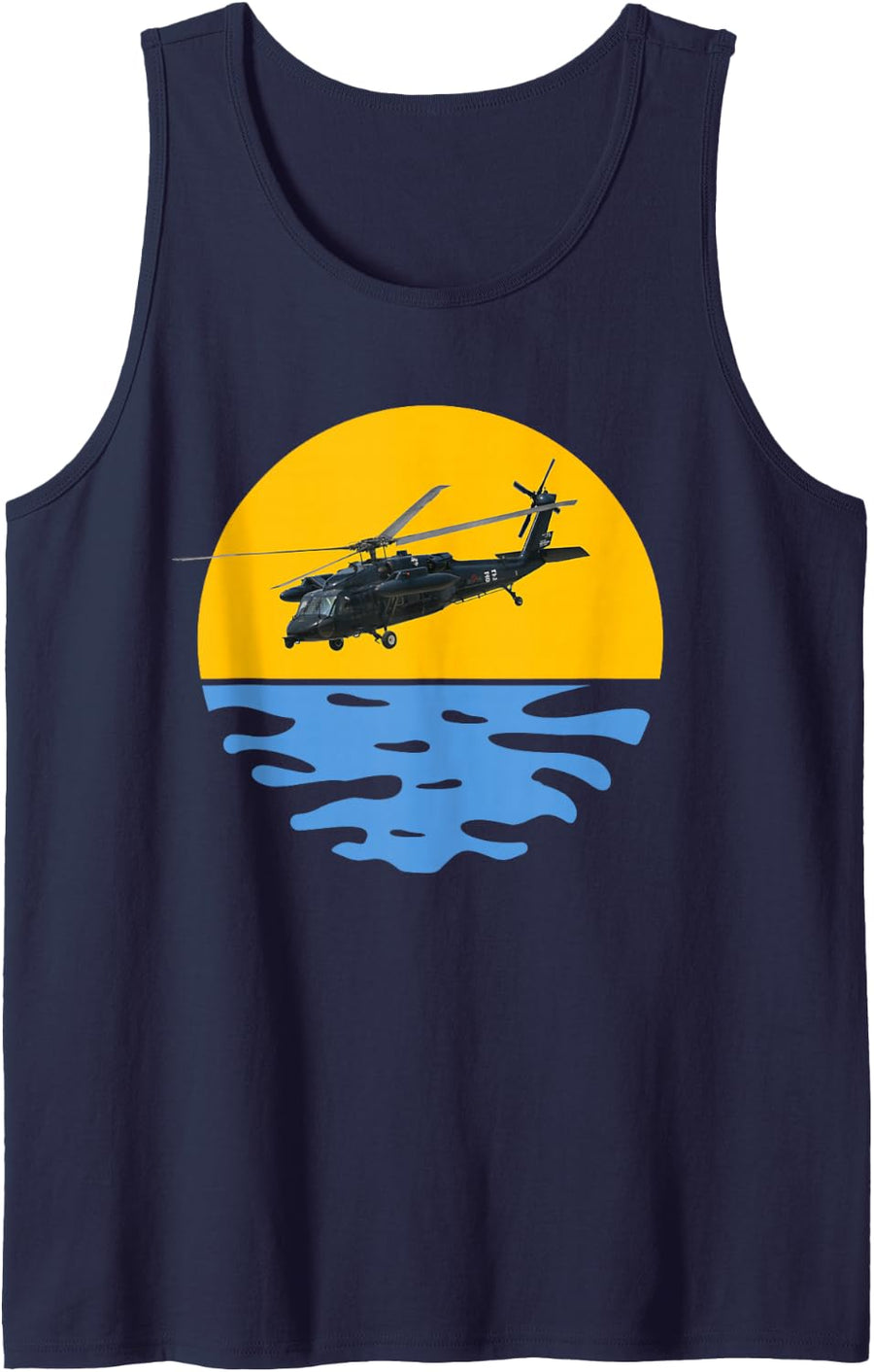 Sunset Army UH-60 Sikorsky Helicopter Pilot Gift Men Women Sleeveless Tank Top - Navy Blue