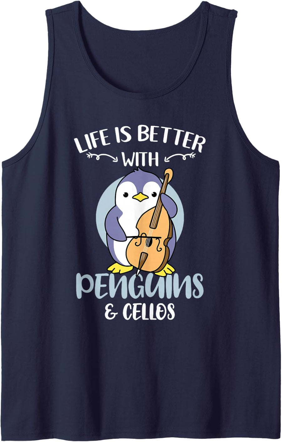 Life is Better with Penguins Cellist Sleeveless Tank Top - Navy Blue