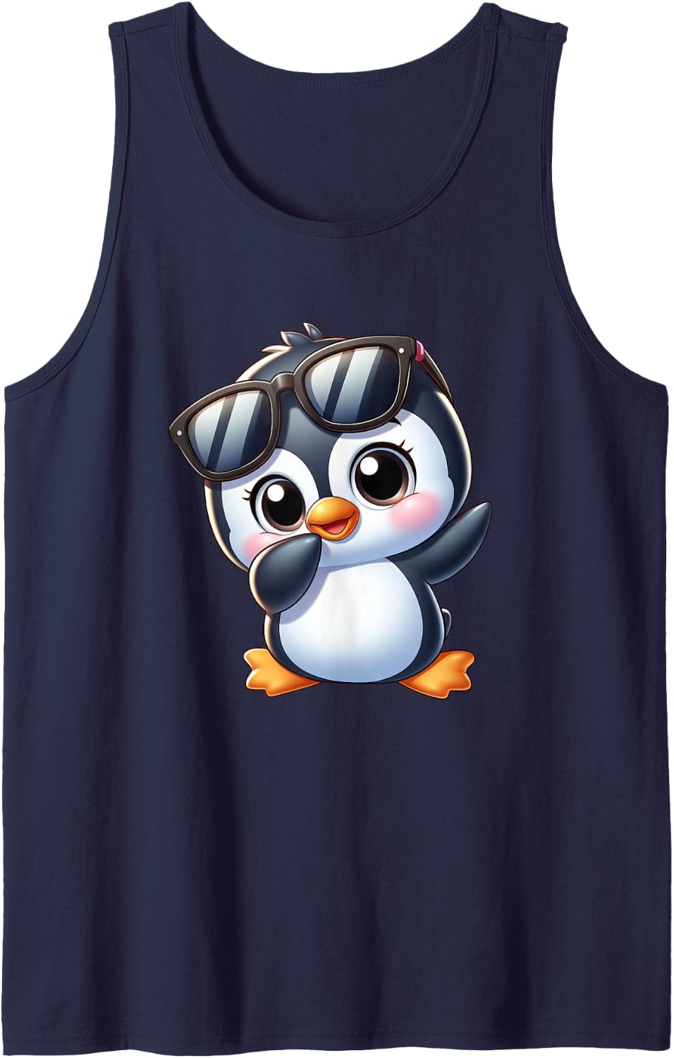 Cute Penguin with Sunglasses Kawaii Cartoon Animal Tank Top - Navy Blue