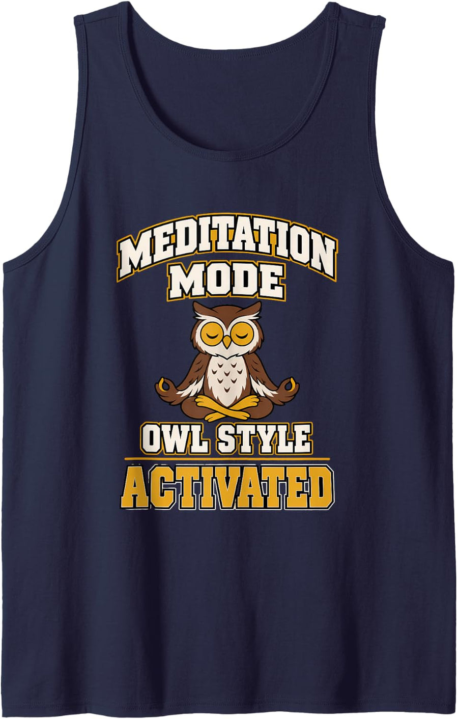 Meditation Mode Owl Style Activated Yoga Enthusiasts Namaste Sleeveless Tank Top - Navy Blue