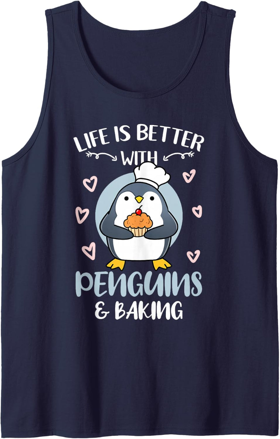 Life is Better with Penguins Baking Sleeveless Tank Top - Navy Blue