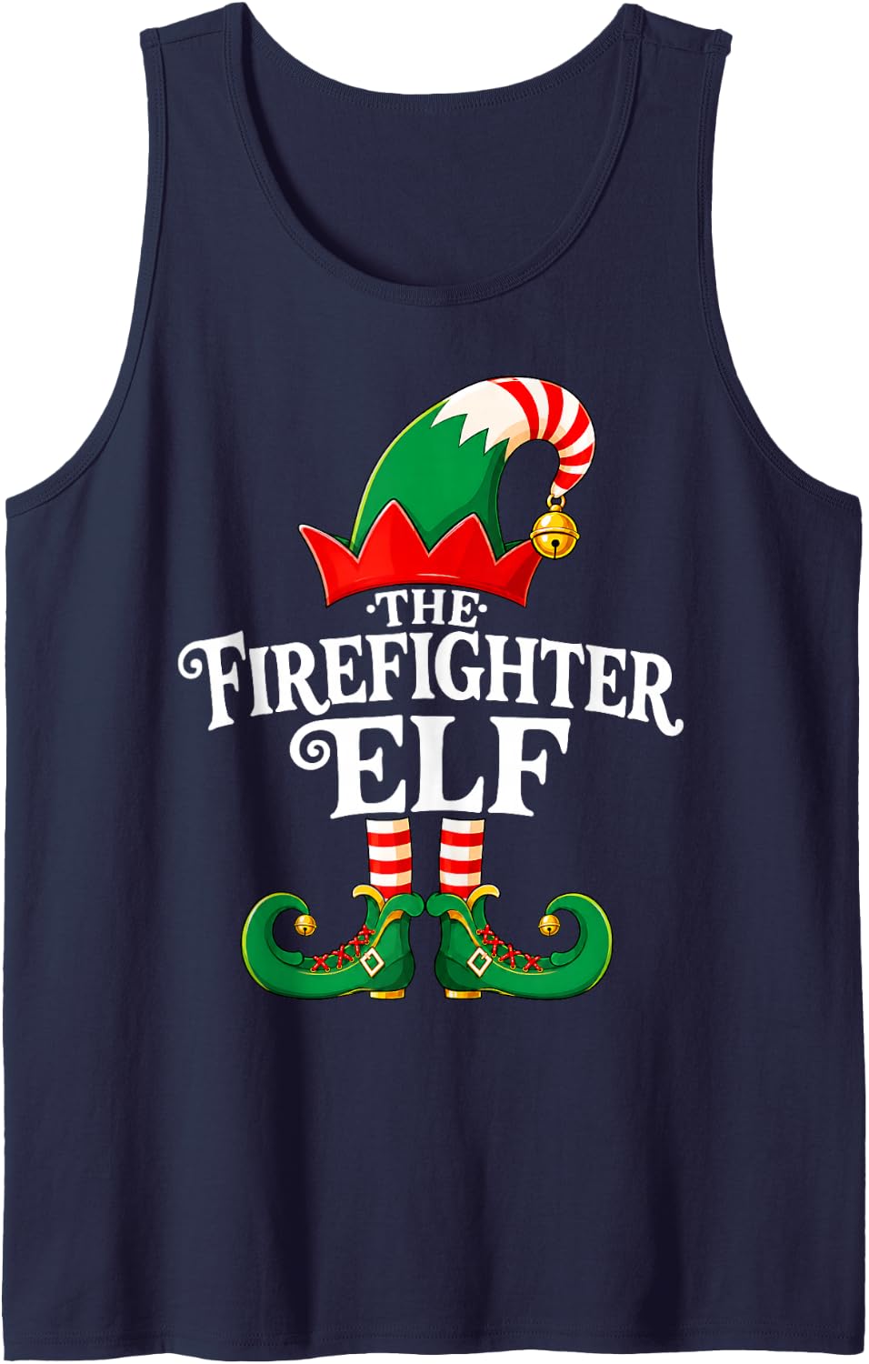 Firefighter Elf Christmas Matching Family Elf Squad Xmas Tank Top - Navy Blue