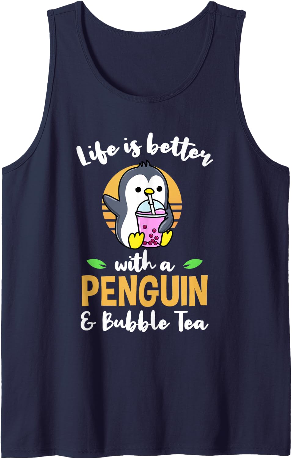 Life is Better with A Penguin and Bubble Tea Sleeveless Tank Top - Navy Blue
