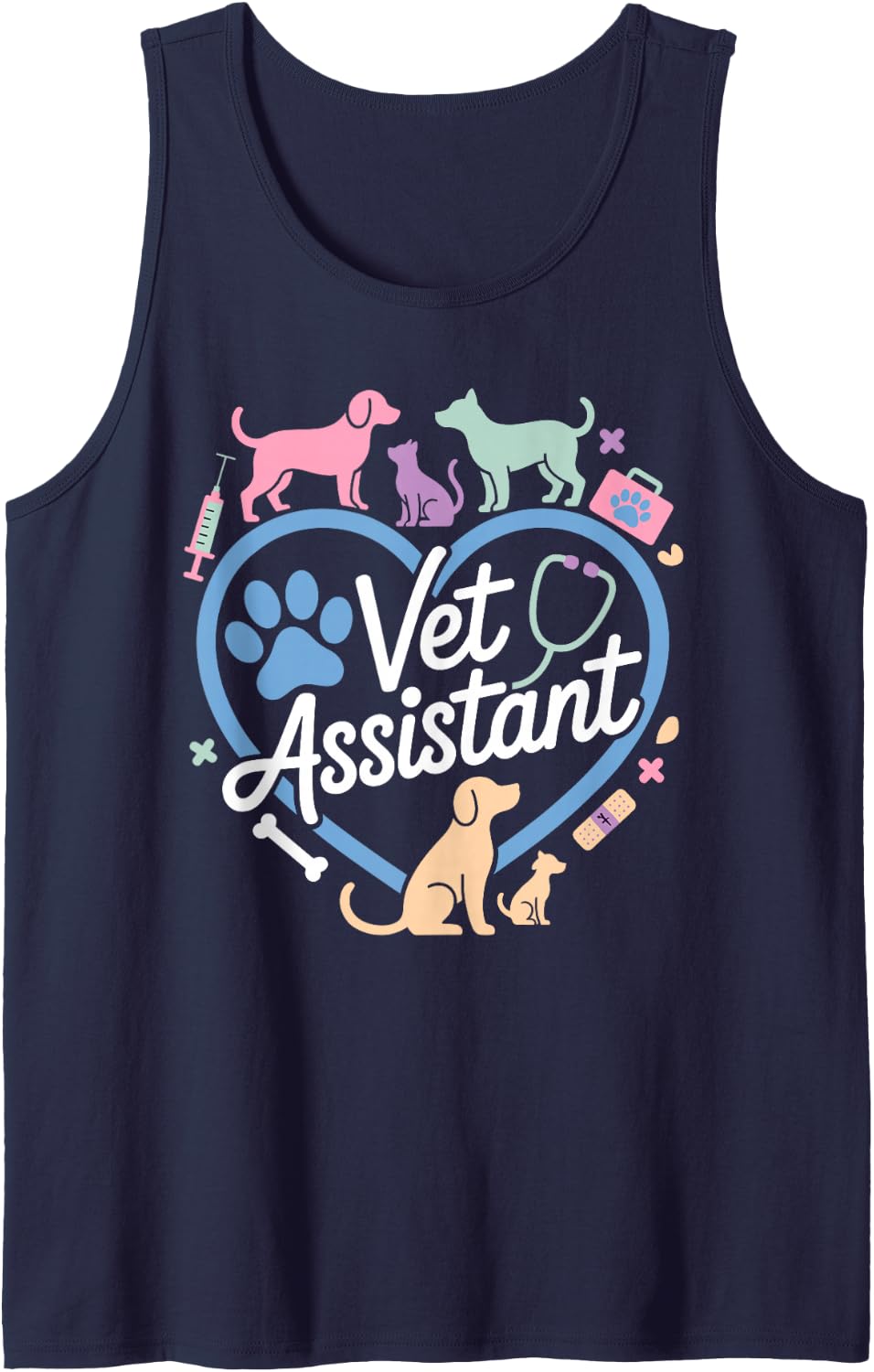 Vet Assistant Apparel for Men Women Veterinary Assistant Sleeveless Tank Top - Navy Blue