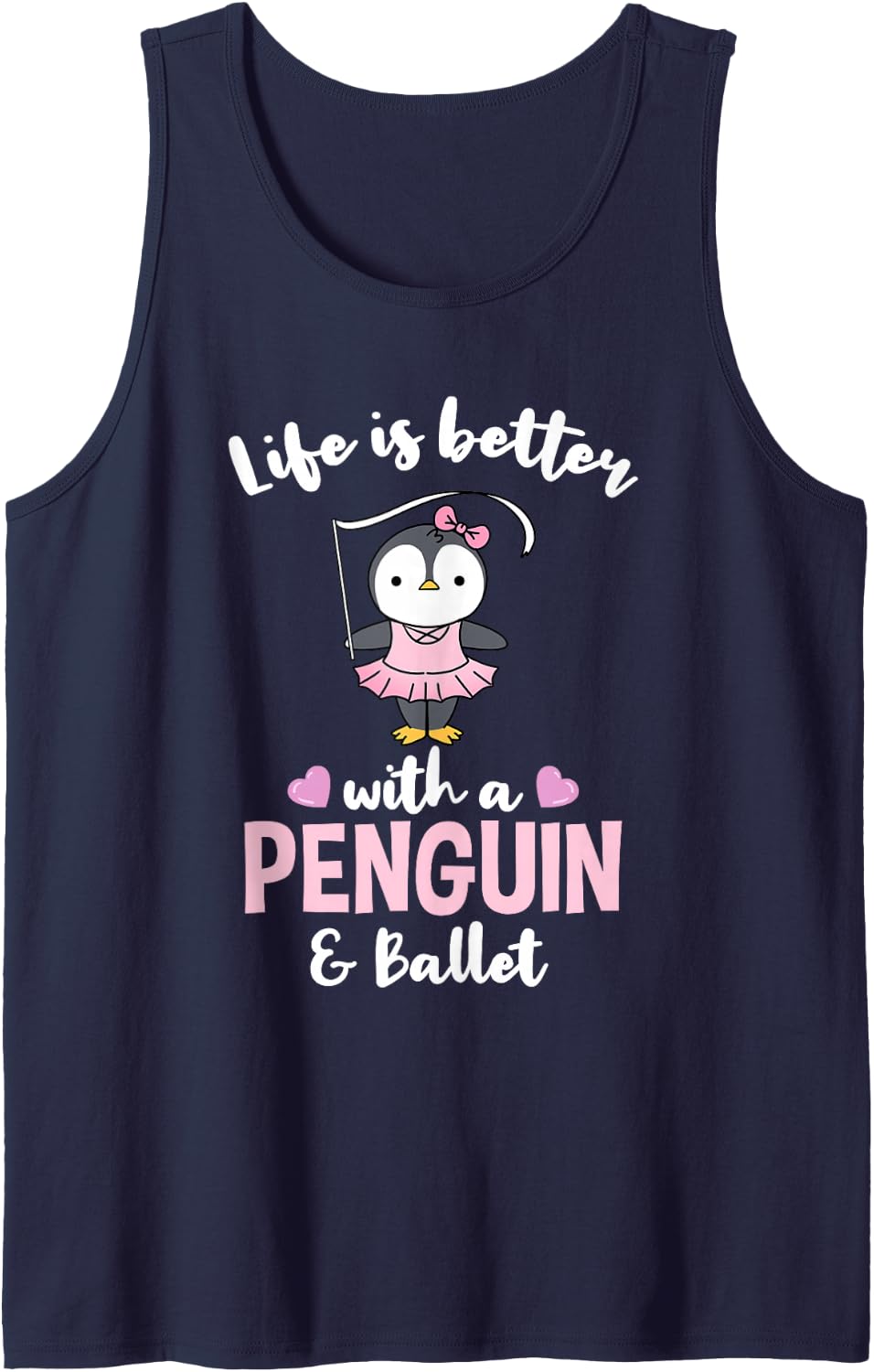 Life is Better with A Penguin and Ballet Sleeveless Tank Top - Navy Blue