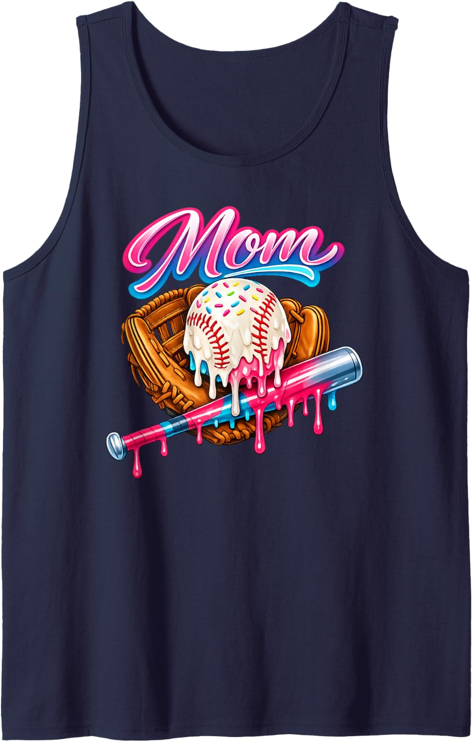 Baseball Mom Ice Cream Drip Baseball Mama Sports Mom Sleeveless Tank Top - Navy Blue