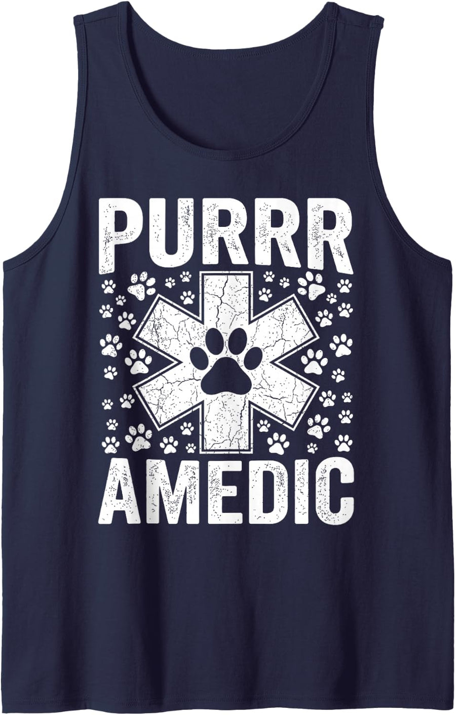 Purrr Amedic Funny Veterinarian Vet Tech Cat Lover Sleeveless Tank Top - Navy Blue