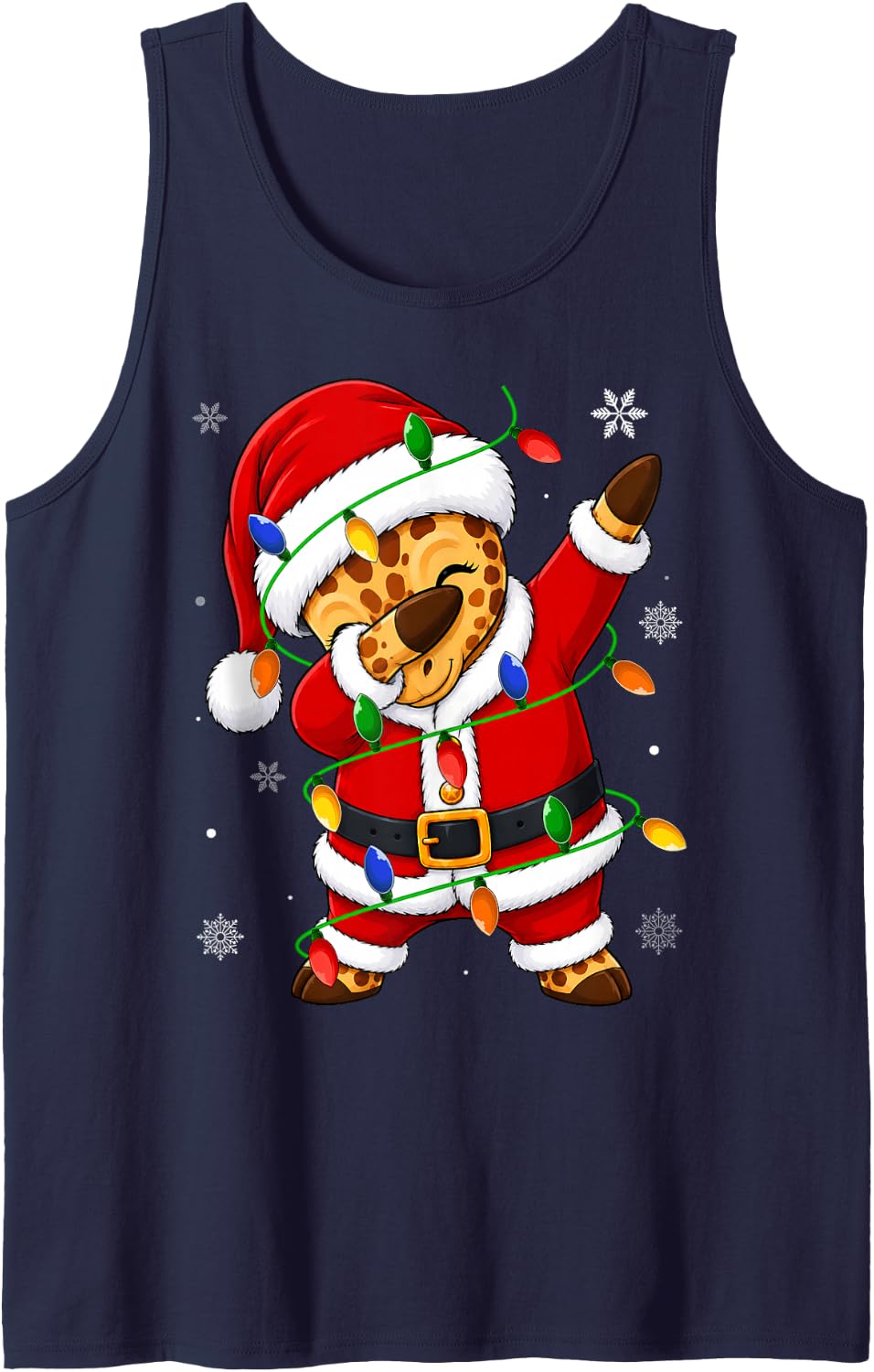 Giraffe Christmas Lights Fun Animal Dab Dance Santa Xmas Tank Top - Navy Blue